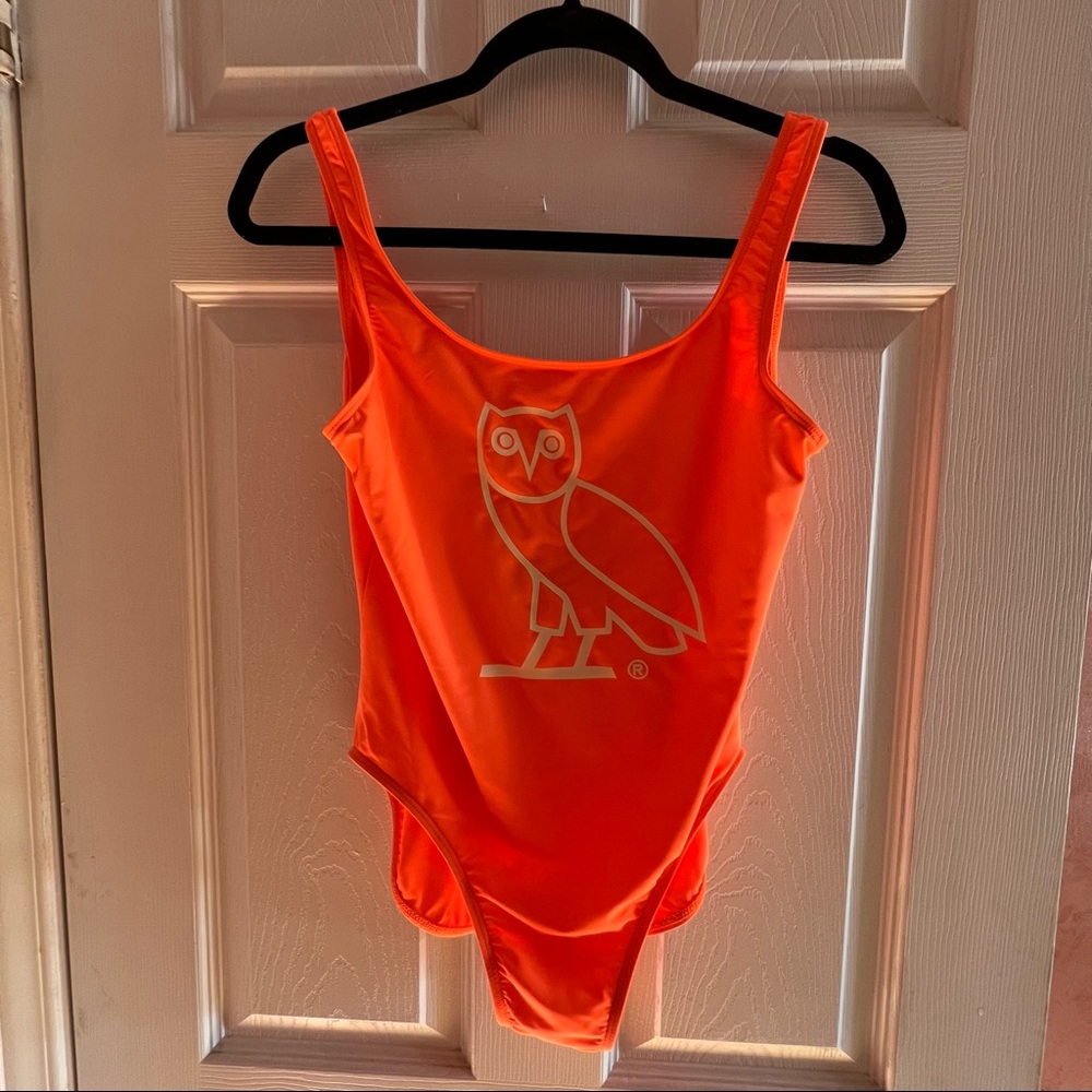 RARE Octobers Very Own Orange Owl One Piece Swimsuit Bikini size Large